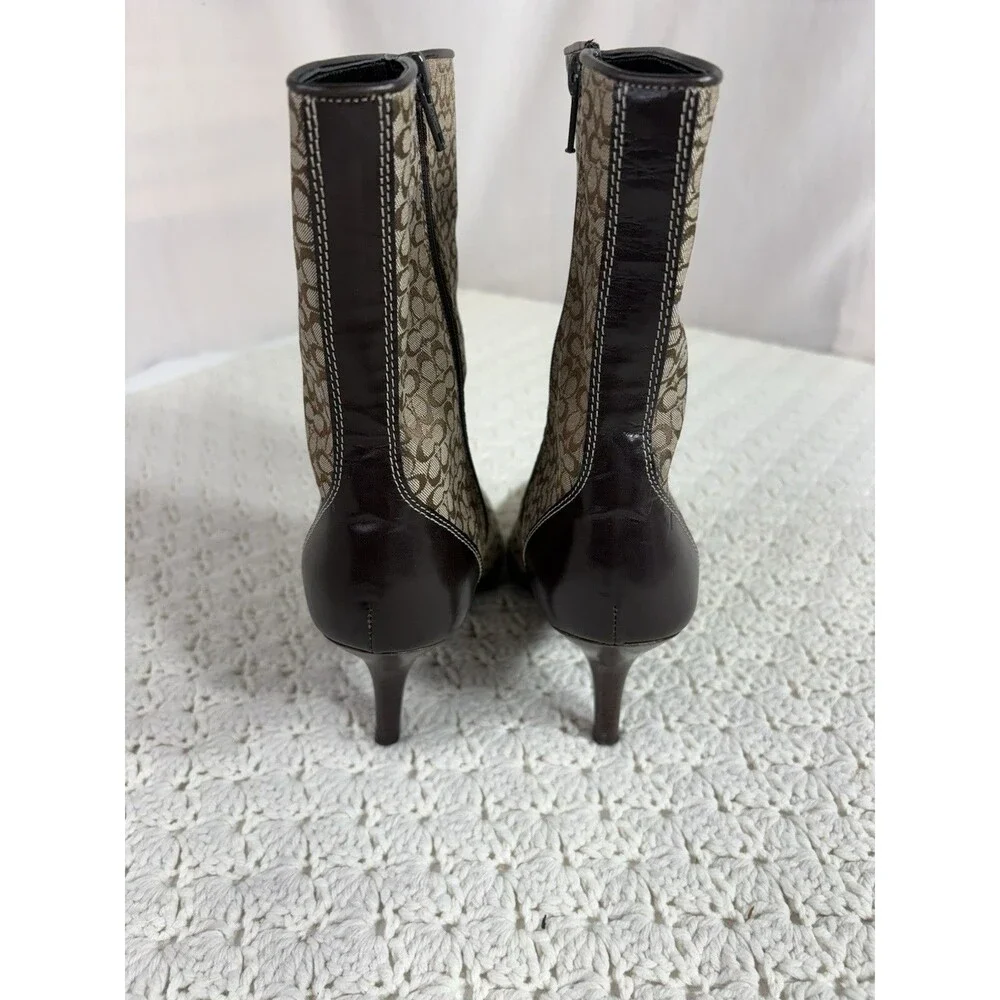 Coach Ankle Boots Women's 9B Canvas Leather Signature C Kitten Heel Vintage Y2K